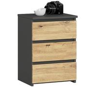 AKORD | Mesita de Noche CL-3 con 3 cajones | Sala de Estar, Dormitorio, Armario, Oficina y Estudio | Diseño Moderno y Funcional | 35 x 40 x 57 cm, 26 kg | Gris Grafito/Roble Artisan