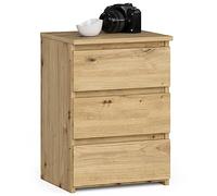 AKORD | Mesita de Noche CL3 con 3 cajones | Sala de Estar, Dormitorio, Armario, Oficina y Estudio | Diseño Moderno y Funcional | 35 x 40 x 57 cm, 26 kg | Roble Artisan