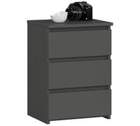 AKORD | Mesita de Noche CL3 con 3 cajones | Sala de Estar, Dormitorio, Armario, Oficina y Estudio | Diseño Moderno y Funcional | 35 x 40 x 57 cm, 26 kg | Gris Grafito