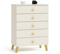 AKORD Mesita de Noche MOBI 60 cm 5 cajones Acabado en Color Kashmir con Tiradores Dorados 60x37x89 cm