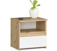 AKORD | Mesita de Noche pequeña con 1 cajón y 1 Estante | Armario de Dormitorio | Mueble Multiusos | 40 x 40 x 35 cm | Laminado de aglomerado de 16 mm | Roble Artisan | Blanco