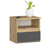 AKORD | Mesita de noche pequeña con 1 cajón y 1 estante | Armario de dormitorio | Mueble multiusos | CajoNero para escritorio | 40x40x35cm | Laminado de aglomerado de 16mm | Roble Artisan/Gris grafito