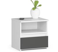 AKORD | Mesita de Noche pequeña con 1 cajón y 1 Estante | Armario de Dormitorio | Mueble Multiusos | CajoNero para Escritorio | 40x40x35cm | Laminado de aglomerado de 16 mm | Blanco/Gris Grafito