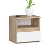 AKORD | Mesita de Noche Pequeña con 1 Cajón y 1 Estante | Mueble Multiusos para Dormitorio | 40 x 40 x 35 cm | Aglomerado Laminado de 16 mm | Roble Sonoma & Blanco Frente