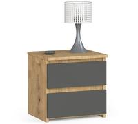 AKORD | Mesita de Noche pequeña con 2 cajones | Armario de Dormitorio | Mueble Multiusos | CajoNero Escritorio | 40 x 40 x 35 cm | Laminado de aglomerado de 16 mm | Roble Artisan