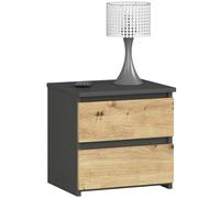 AKORD | Mesita de Noche pequeña con 2 cajones | Armario de Dormitorio | Mueble Multiusos | CajoNero Escritorio | 40 x 40 x 35 cm | Laminado de aglomerado de 16 mm | Gris Grafito/Roble Artisan