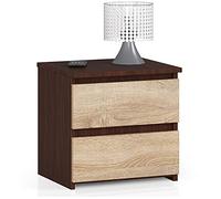 AKORD | Mesita de Noche pequeña con 2 cajones | Armario de Dormitorio | Mueble Multiusos | CajoNero Escritorio | 40 x 40 x 35 cm | Laminado de aglomerado de 16 mm | Wengé/Roble Sonoma