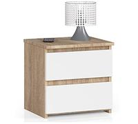 AKORD | Mesita de Noche pequeña con 2 cajones | Armario de Dormitorio | Mueble Multiusos | CajoNero Escritorio | 40 x 40 x 35 cm | Laminado de aglomerado de 16 mm | Roble Sonoma/Blanco
