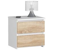 AKORD | Mesita de Noche pequeña con 2 cajones | Armario de Dormitorio | Mueble Multiusos | CajoNero Escritorio | 40 x 40 x 35 cm | Laminado de aglomerado de 16 mm | Blanco/Roble Sonoma