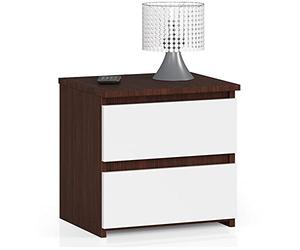 AKORD | Mesita de Noche pequeña con 2 cajones | Armario de Dormitorio | Mueble Multiusos | CajoNero Escritorio | Ahorro de Espacio | 40 x 40 x 35 cm | Laminado de aglomerado de 16 mm | Wengé/Blanco