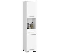 AKORD |Mueble Alto de Baño | Cómoda de Baño | A30 x H140 x F30 cm, Peso 25 kg | 2 Estantes con Puertas | 1 Cajón, 1 Compartimento Abierto | como Armario Colgante | Blanco
