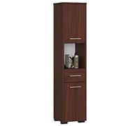 AKORD |Mueble Alto de Baño | Cómoda de Baño | A30 x H140 x F30 cm, Peso 25 kg | 2 Estantes con Puertas | 1 Cajón, 1 Compartimento Abierto | como Armario Colgante | Wengué