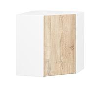 AKORD Mueble Colgante de Cocina esquinero L60, Sistema Lima, Blanco, 60 cm, 1 Puerta, Roble Sonoma, Mate, 2 estantes, 60x30,5x58 cm
