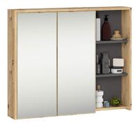 AKORD Mueble de Baño con Espejo VAMI W90 - Armario 90 cm con 2 Puertas y 6 Estantes - Mueble Alto Montaje en Pared - Ideal para Cosméticos - 90x75x15 cm - Roble Artesano & Gris Grafito