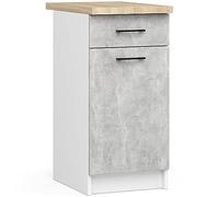 AKORD | Mueble de Cocina con encimera - Oliwia S40 | Mueble Base con Puerta, cajón y 2 estantes | Mueble de Entrada | Aparador | Isla | Armario | 46x40x85 cm | Blanco|Cemento