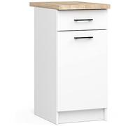 AKORD | Mueble de Cocina con encimera - Oliwia S40 | Mueble Base con Puerta, cajón y 2 estantes | Mueble de Entrada | Aparador | Isla | Armario | 46x40x85 cm | Blanco