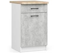 AKORD | Mueble de Cocina con encimera - Oliwia S50 | Base con Puerta, cajón y 2 estantes | Mueble de Entrada | Aparador | Isla | Armario | 46x50x85 cm | Blanco | Cemento