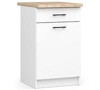 AKORD | Mueble de Cocina con encimera - Oliwia S50 | Mueble Base con Puerta, cajón y 2 estantes | Mueble de Entrada | Aparador | Isla | Armario | 46x50x85 cm | Blanco