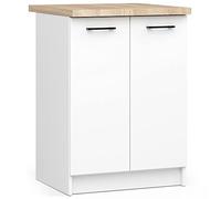 AKORD | Mueble de Cocina con encimera - Oliwia S60 | Mueble Base con 2 Puertas y 2 estantes | Mueble de Entrada | Aparador | Isla | Armario | 46 x 60 x 85 cm | Blanco