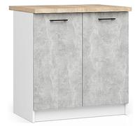 AKORD | Mueble de Cocina con encimera - Oliwia S80 | Mueble Base con 2 Puertas 2 Estantes | Aparador | Isla | Armario | 46 x 80 x 85 cm | Blanco Cemento