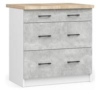 AKORD | Mueble de Cocina con encimera - Oliwia S80 | Mueble Base con 3 cajones | Mueble de Entrada | Aparador | Isla | Armario | 46 x 80 x 85 cm | Blanco | Cemento