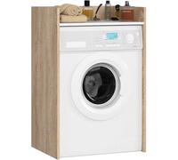 AKORD | Mueble para Lavadora de 64 cm | Apto para Lavadora y Secadora |Mueble de baño de Columna para Colocar sobre Lavadora | 64x98x50 cm | Roble Sonoma | Encimera Blanca