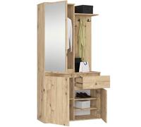 AKORD Mueble Recibidor con Espejo - 95 cm 3 Puertas, 1 Cajón, 7 Estantes para Zapatos y Bolsos - Entraditas Recibidores Modernas y Estilo Industrial - Roble Artesanal