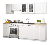 AKORD | Muebles de Cocina OLIWIA de 2.4m, modulares de 240 cm, con 11 Puertas y 1 cajón |Set de armarios de Cocina 240cm x 203cm x 46cm | Blanco y Vitrina