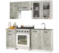 AKORD | Muebles de Cocina Set OLIWIA 1.8m H720 | Modular 180 cm 7 Puertas 1 Cajón 8 Estantes | 180x203x46 cm | Hormigón