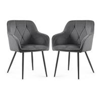 AKORD Pack de 2 Sillas Diamante Tapizadas de Terciopelo Acolchado, con Patas Negras, 58 x 54,5 x 82,5 cm, Antracita