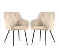 AKORD Pack de 2 Sillas Diamante Tapizadas de Terciopelo Acolchado, con Patas Negras, 58 x 54,5 x 82,5 cm, Beige
