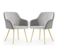 AKORD Pack de 2 Sillas Estelle Tapizadas de Terciopelo Liso, con Patas Doradas, 58 x 54,5 x 83 cm, Gris