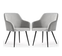 AKORD Pack de 2 Sillas Estelle Tapizadas de Terciopelo Liso, con Patas Negras, 58 x 54,5 x 83 cm, Gris