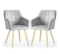 AKORD Pack de 2 Sillas LUXANO Tapizadas con Pespuntes Cuadrados, con Patas Doradas, 58 x 54 x 82 cm, Gris