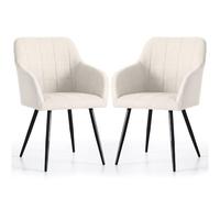 AKORD Pack de 2 Sillas LUXANO Tapizadas con Pespuntes Cuadrados, con Patas Negras, Tejido Lumos, 58 x 54 x 82 cm, Crema