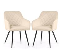 AKORD Pack de 2 Sillas VELTO Tapizadas de Terciopelo Acolchado con Rombos, con Patas Negras, 58 x 54,5 x 82 cm, Beige