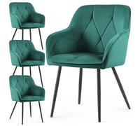 AKORD Pack de 4 Sillas Diamante Tapizadas de Terciopelo Acolchado, con Patas Negras, 58 x 54,5 x 82,5 cm, Verde Botella