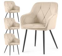 AKORD Pack de 4 Sillas Diamante Tapizadas de Terciopelo Acolchado, con Patas Negras, 58 x 54,5 x 82,5 cm, Beige