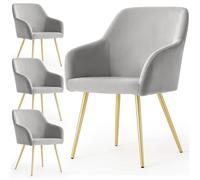 AKORD Pack de 4 Sillas Estelle Tapizadas de Terciopelo Liso, con Patas Doradas, 58 x 54,5 x 83 cm, Gris