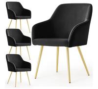 AKORD Pack de 4 Sillas Estelle Tapizadas de Terciopelo Liso, con Patas Doradas, 58 x 54,5 x 83 cm, Negro