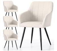 AKORD Pack de 4 Sillas LUXANO Tapizadas con Pespuntes Cuadrados, con Patas Negras, Tejido Lumos, 58 x 54 x 82 cm, Crema