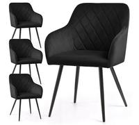 AKORD Pack de 4 Sillas VELTO Tapizadas de Terciopelo Acolchado con Rombos, con Patas Negras, 58 x 54,5 x 82 cm, Beige
