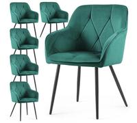 AKORD Pack de 6 Sillas Diamante Tapizadas de Terciopelo Acolchado, con Patas Negras, 58 x 54,5 x 82,5 cm, Verde Botella