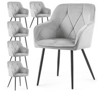 AKORD Pack de 6 Sillas Diamante Tapizadas de Terciopelo Acolchado, con Patas Negras, 58 x 54,5 x 82,5 cm, Gris