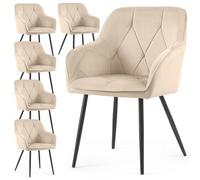 AKORD Pack de 6 Sillas Diamante Tapizadas de Terciopelo Acolchado, con Patas Negras, 58 x 54,5 x 82,5 cm, Beige