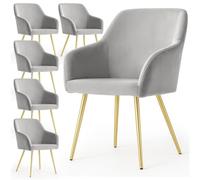 AKORD Pack de 6 Sillas Estelle Tapizadas de Terciopelo Liso, con Patas Doradas, 58 x 54,5 x 83 cm, Gris