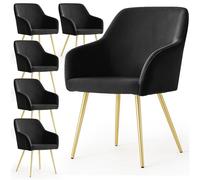 AKORD Pack de 6 Sillas Estelle Tapizadas de Terciopelo Liso, con Patas Doradas, 58 x 54,5 x 83 cm, Negro