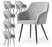 AKORD Pack de 6 Sillas Estelle Tapizadas de Terciopelo Liso, con Patas Negras, 58 x 54,5 x 83 cm, Gris
