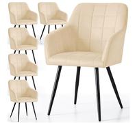 AKORD Pack de 6 Sillas LUXANO Tapizadas con Pespuntes Cuadrados, con Patas Negras, 58 x 54 x 82 cm, Beige