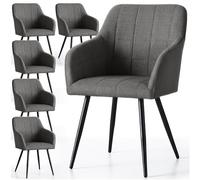 AKORD Pack de 6 Sillas LUXANO Tapizadas con Pespuntes Cuadrados, con Patas Negras, Tejido Lumos, 58 x 54 x 82 cm, Antracita